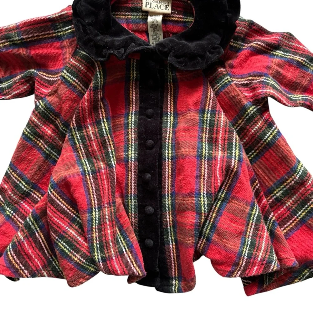 90s Vintage The Children’s Place Plaid Velour Christmas Coat Size 18m
